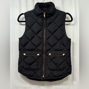 J Crew Excursion Down Quilted Vest Womens Size PXS Black Full Zip Snap Pockets